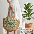 Woven Round Straw Beach Bag, Lazy Style Boho Summer Tote, Large Capacity Crossbody Purse, Resortcore Vacation Handbag, Custom Gift