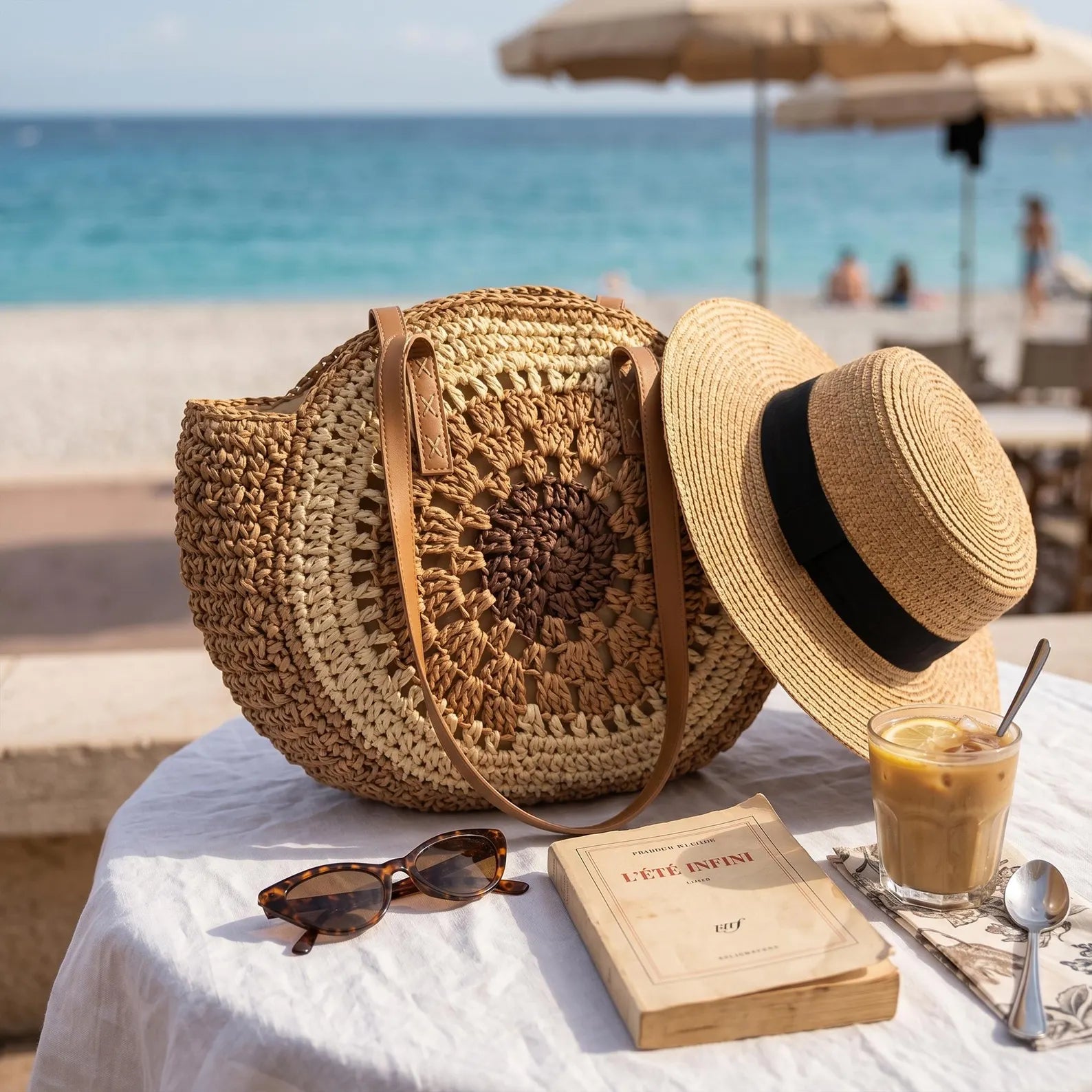 Woven Round Straw Beach Bag, Lazy Style Boho Summer Tote, Large Capacity Crossbody Purse, Resortcore Vacation Handbag, Custom Gift